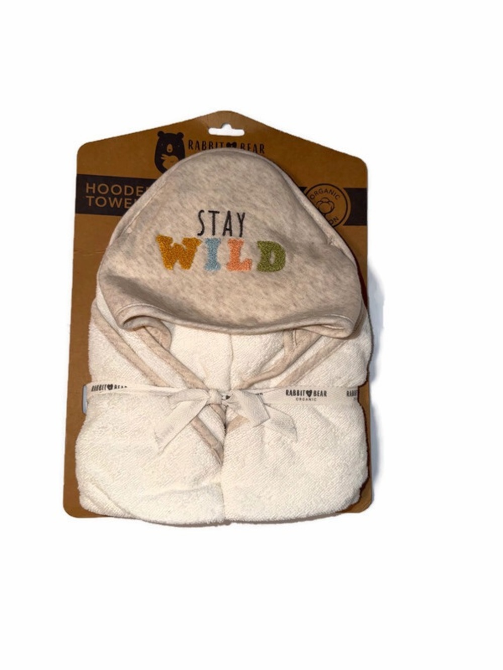 'NWT Stay Wild' 100% Organic Cotton, Hooded Baby Towel - Cream